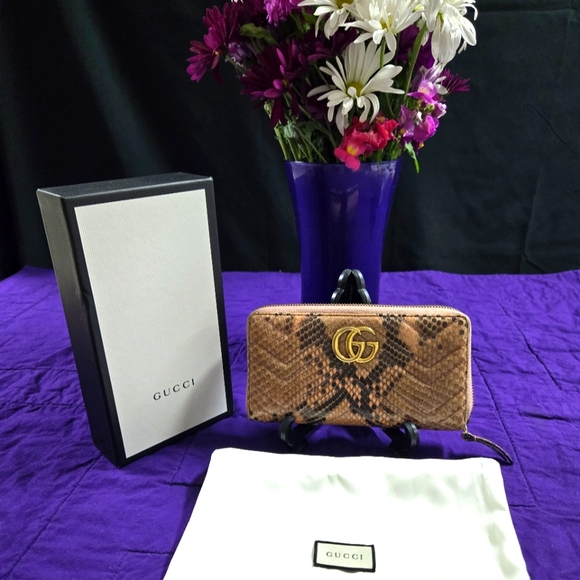 Gucci Handbags - EUC GUCCI GG MARMONT PYTHON ZIP AROUND LONG WALLET